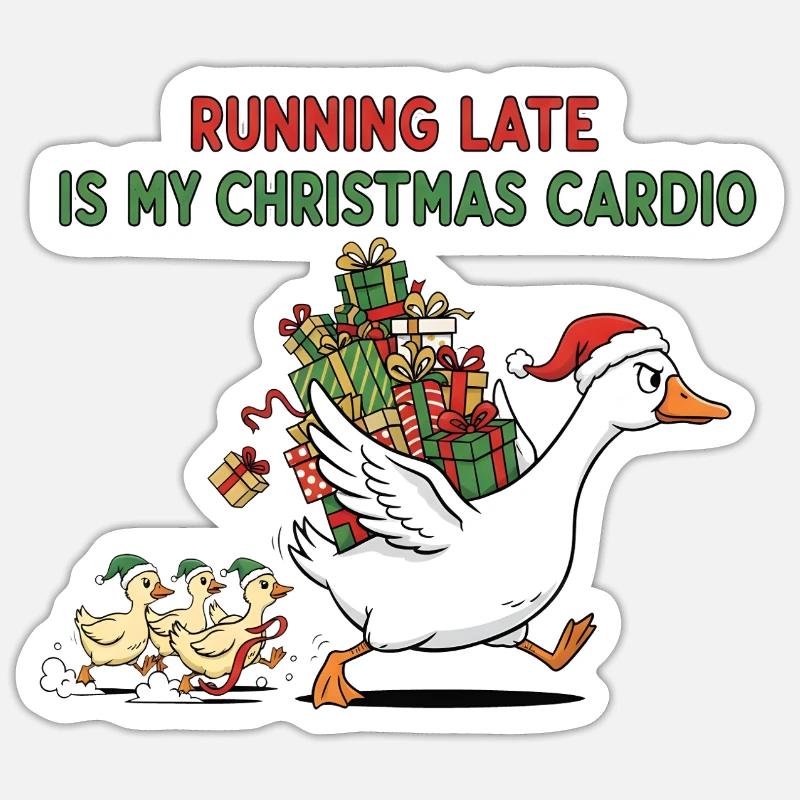 Être en retard, c’est mon cardio de Noël - Noël Ducks - Sticker taille S (10 x 10 cm) - blanc mat