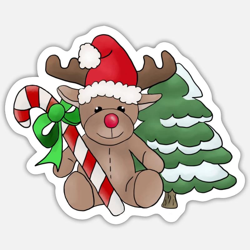 Elch_mit_Zuckerstange - Sticker Größe S (10 x 10 cm) - Mattweiß