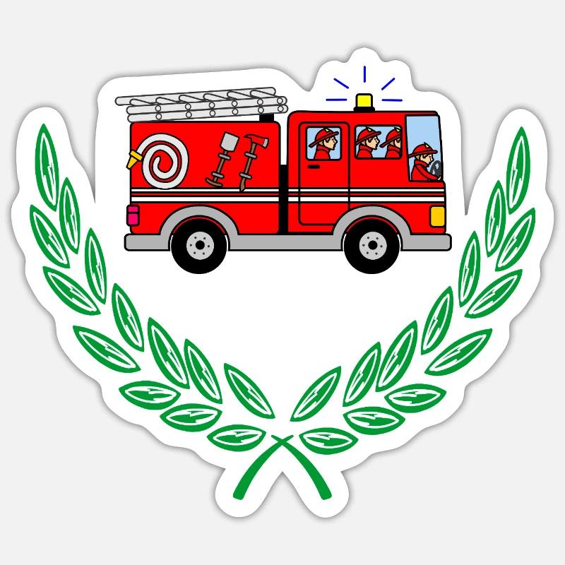 Fire engine in laurel wreath Sticker size S (10 x 10 cm)
