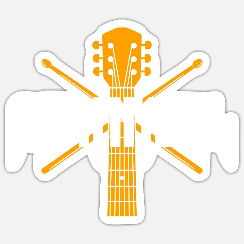Rock 'N' Roll Guitar and Drumsticks Emblem - Sticker size S (10 x 10 cm) - white matte