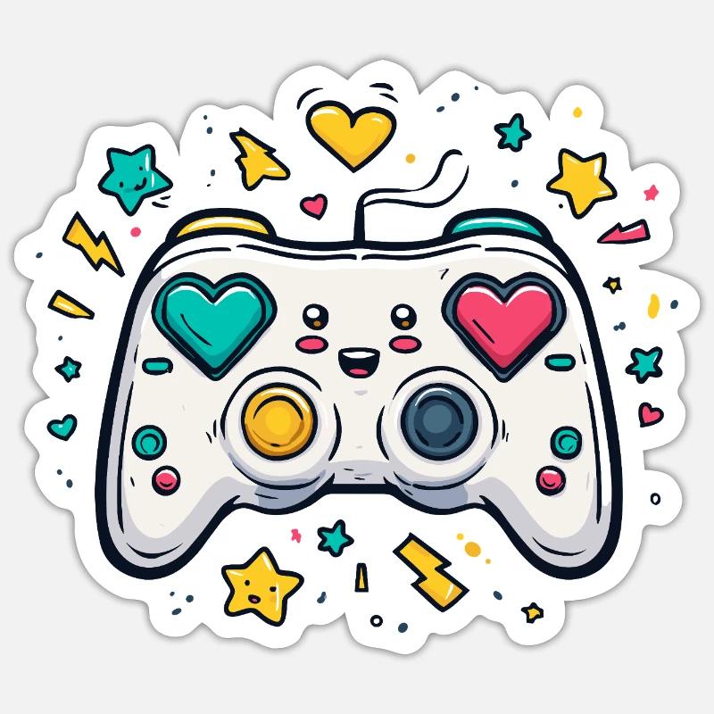 Herzcontroller Neon Spieldesign - Sticker Größe S (10 x 10 cm) - Mattweiß