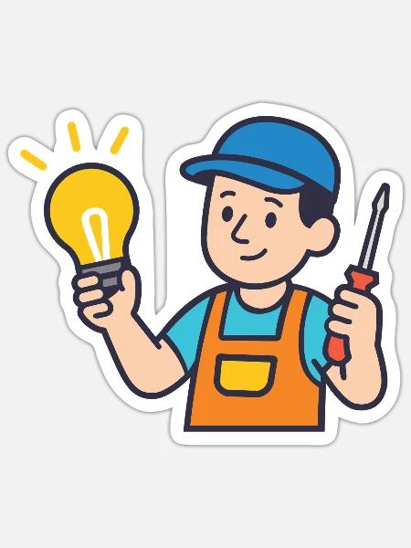 Handwerker mit Glühbirne und Schraubendreher - Sticker Größe S (10 x 10 cm) - Mattweiß