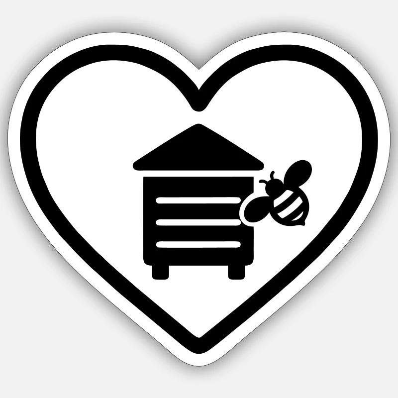 Bee hive beekeeper heart - Sticker size S (10 x 10 cm) - white matte