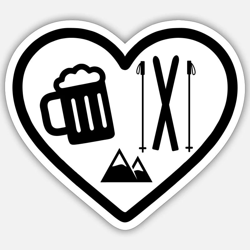 Heart Ski Bier - Sticker Größe S (10 x 10 cm) - Mattweiß