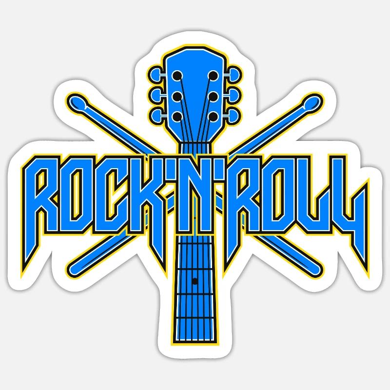 Rock & Roll Guitar Emblem - Sticker size S (10 x 10 cm) - white matte