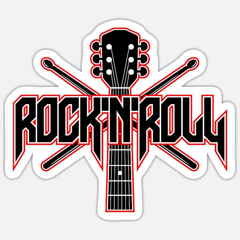 Rock 'N' Roll Guitar and Drumsticks - Sticker size S (10 x 10 cm) - white matte