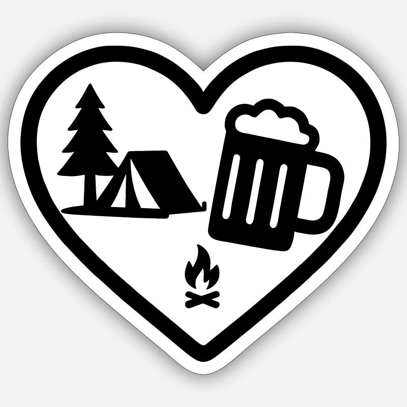 Heart Camping Beer - Sticker size S (10 x 10 cm) - white matte