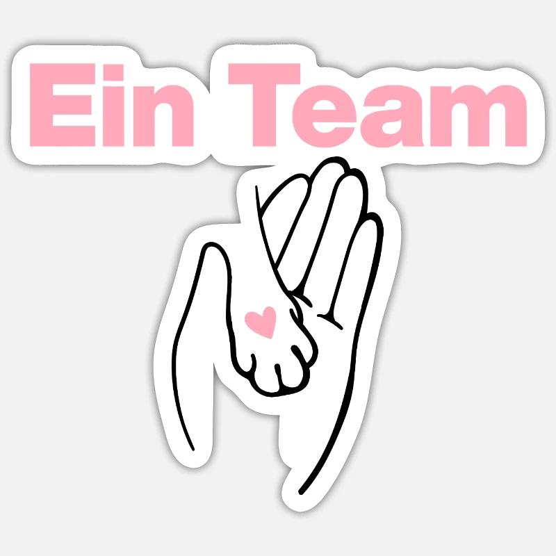 Ein Team, Mensch & Samtpfote, Katze, Katzenfans - Sticker Größe S (10 x 10 cm) - Mattweiß