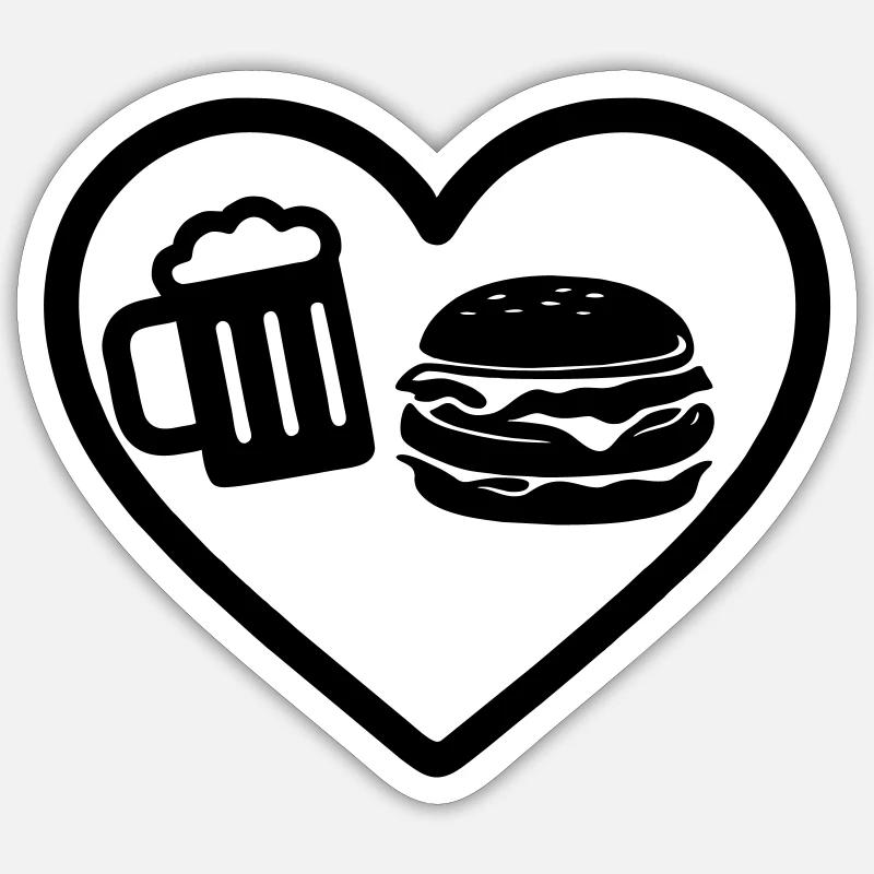 Heart Burger Bier - Sticker Größe S (10 x 10 cm) - Mattweiß