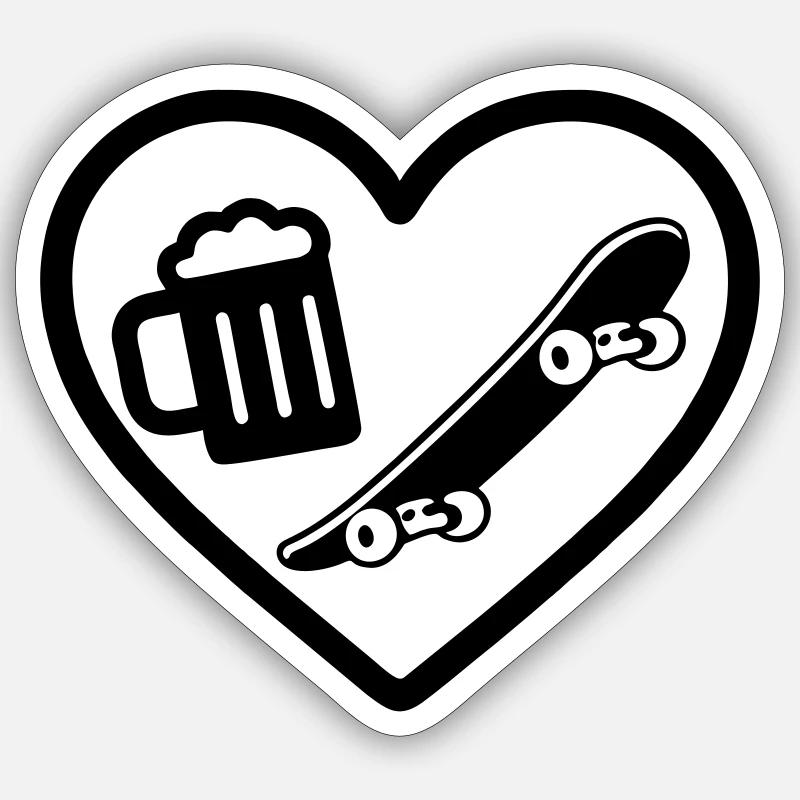 Heart Skateboard Beer - Sticker size S (10 x 10 cm) - white matte