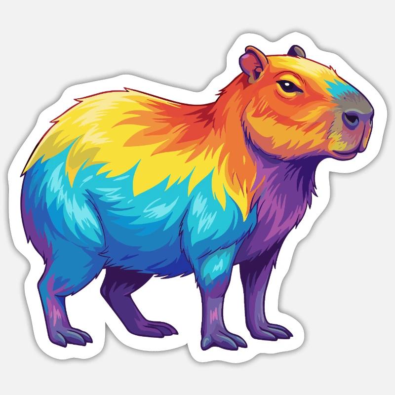 Bunte Capybara-Regenbogen-Pop-Art-Aquarell - Sticker Größe S (10 x 10 cm) - Mattweiß