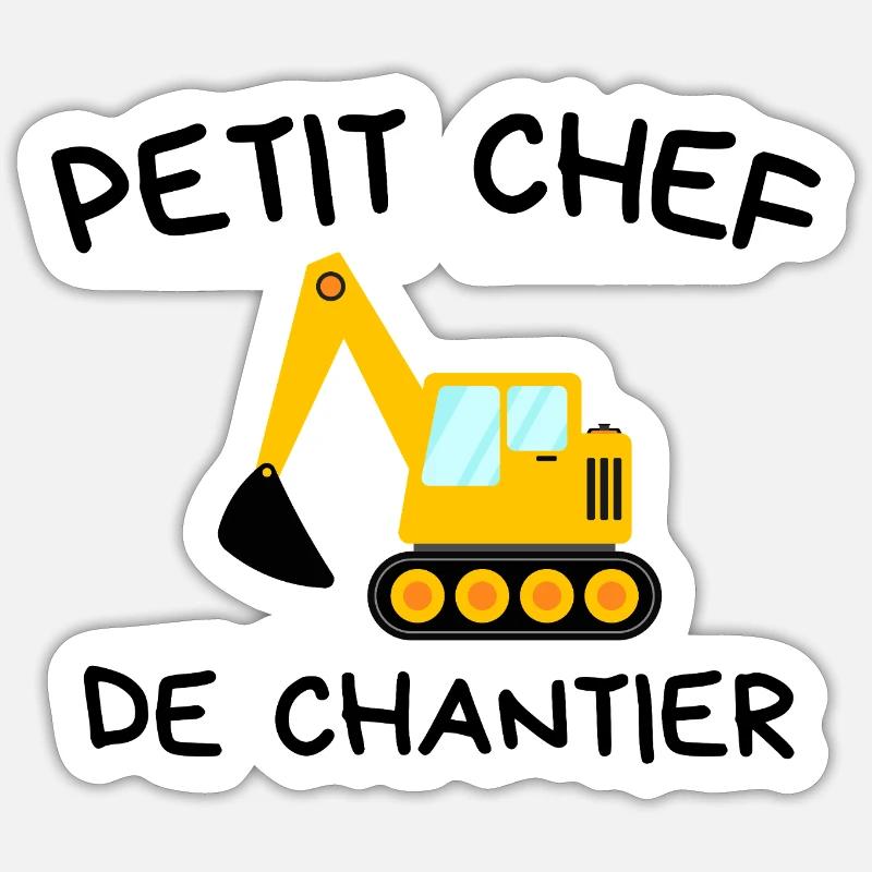 Kleiner Bauleiter Baubagger - Sticker Größe S (10 x 10 cm) - Mattweiß