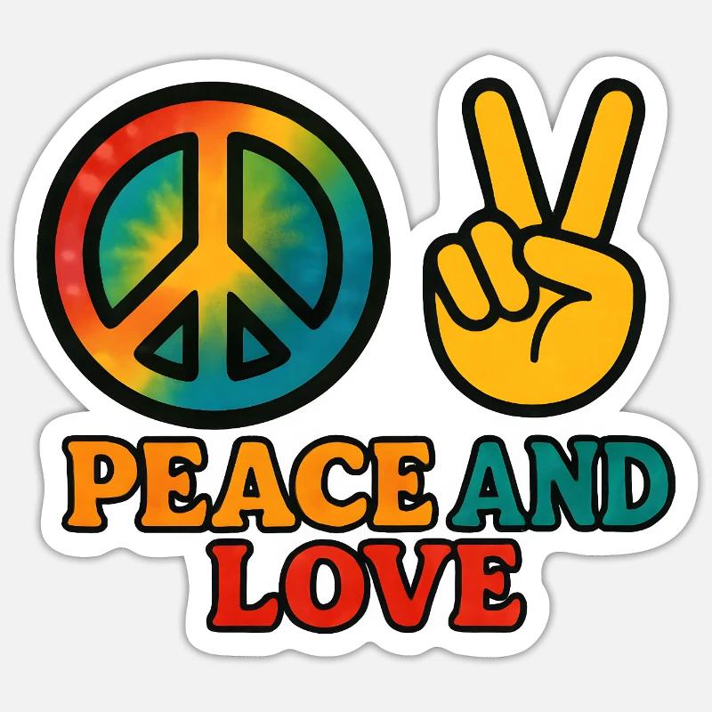 Peace and Love Tie Dye Symbol - Sticker taille S (10 x 10 cm) - blanc mat
