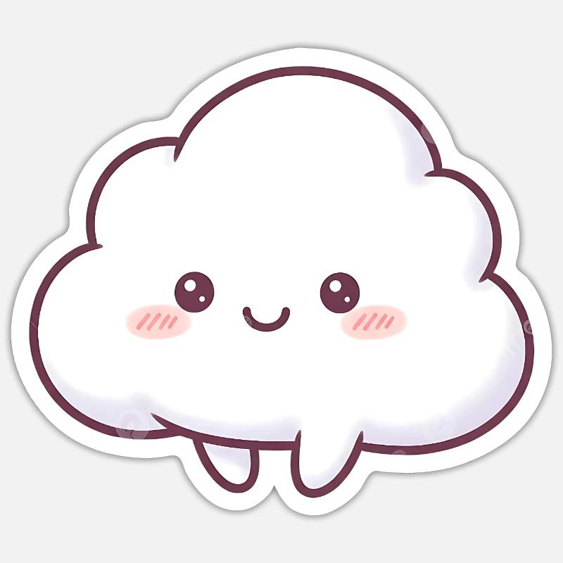 Dessin animé Nuage Câlin Kawaii - Sticker taille S (10 x 10 cm) - blanc mat