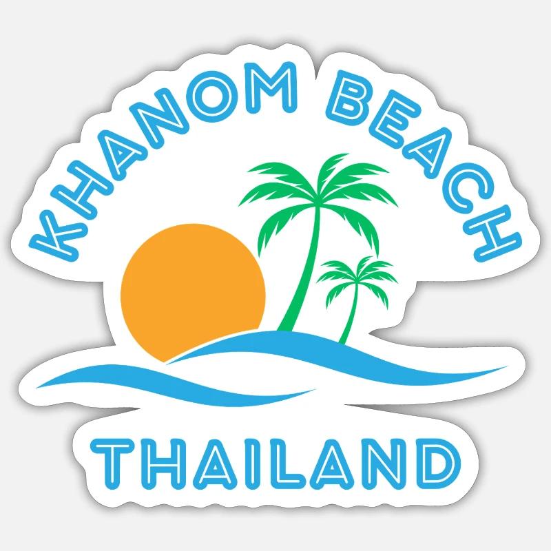 Khanom Beach Thaïlande Sunset Palm - Sticker taille S (10 x 10 cm) - blanc mat