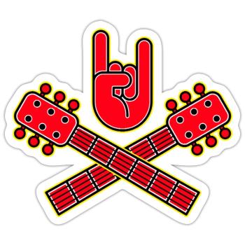 Guitares croisées avec emblème de la main rock - Sticker taille S (10 x 10 cm) - blanc mat - Devant