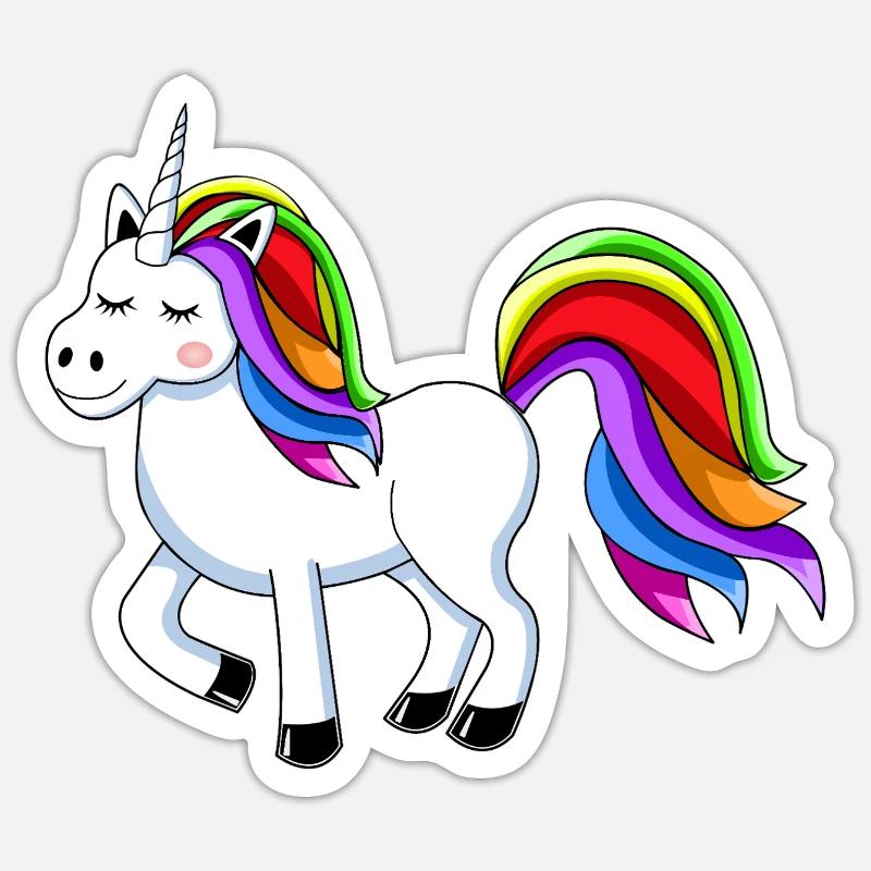 Regenbogen-Einhorn Cartoon-Design - Sticker Größe S (10 x 10 cm) - Mattweiß