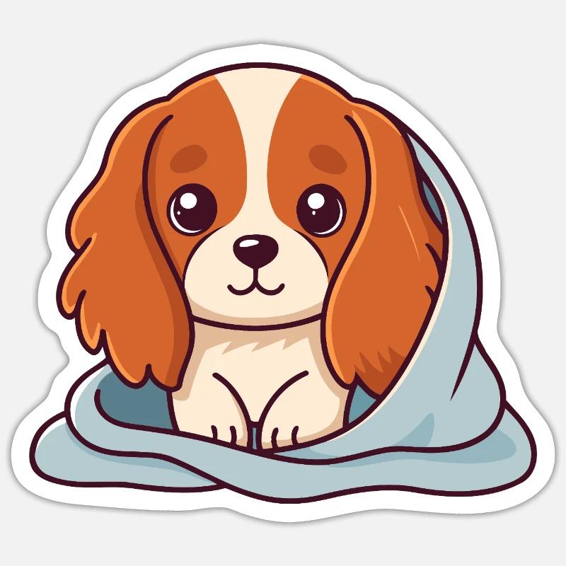 Chiot Doux Sous Plaid Sticker taille S (10 x 10 cm)