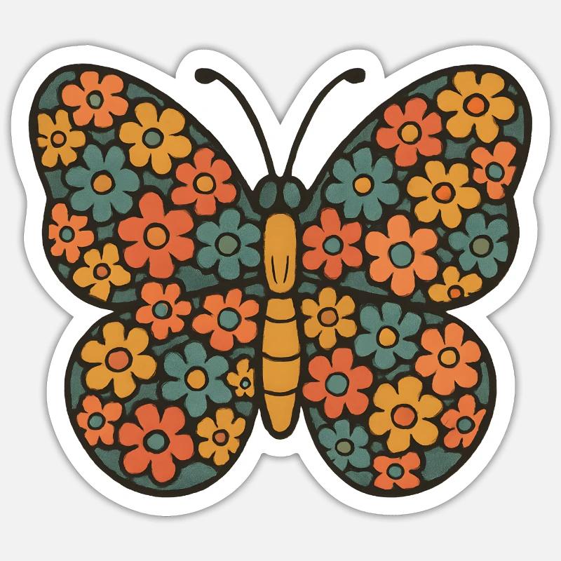 Flower Butterfly Pattern - Sticker size S (10 x 10 cm) - white matte
