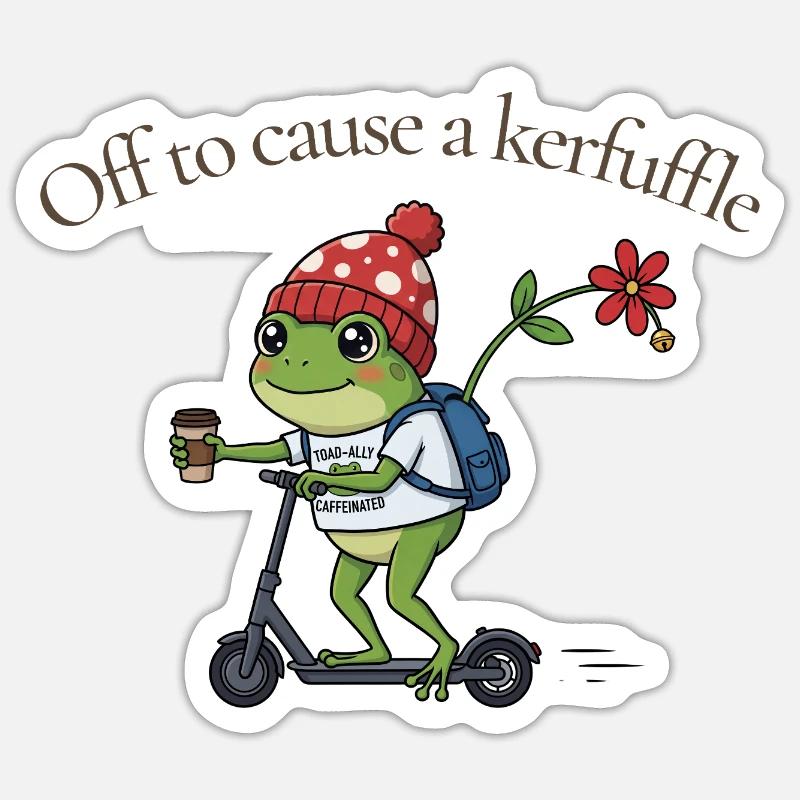 Frosch auf Roller: Kerfuffle - Sticker Größe S (10 x 10 cm) - Mattweiß