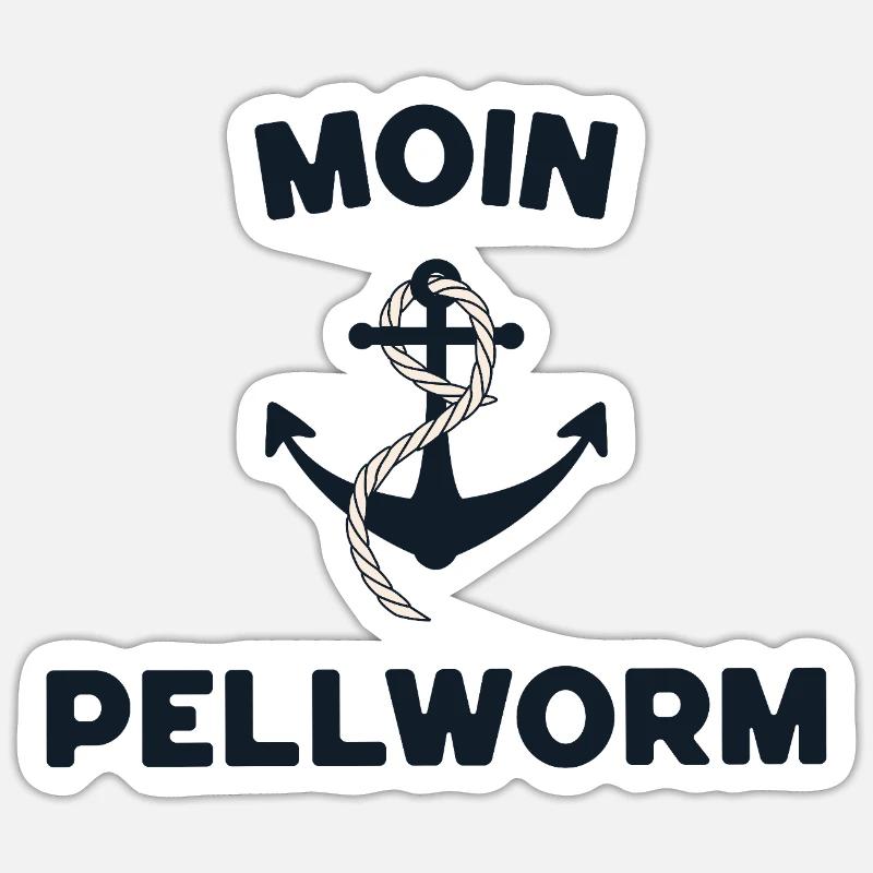 Moin Pellworm – Maritimes Anker-Design - Sticker Größe S (10 x 10 cm) - Mattweiß