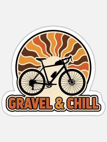 Gravel & Chill Vintage 70er Sun Bike Art - Sticker Größe S (10 x 10 cm) - Mattweiß