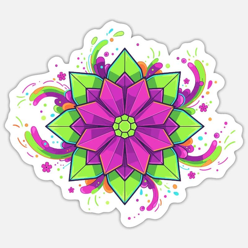 Fleur de mandala colorée Sticker taille S (10 x 10 cm)