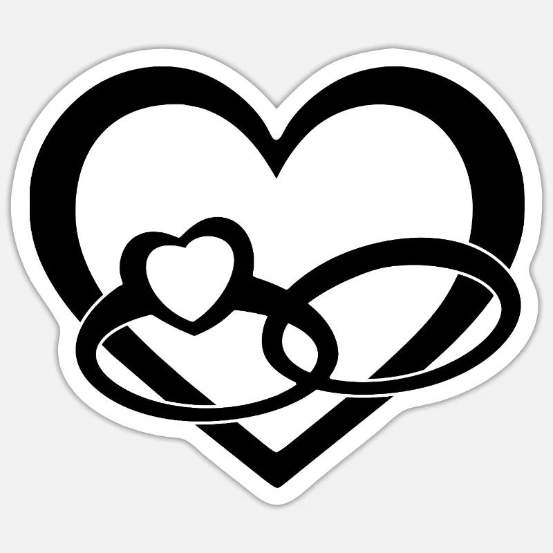 Schwarzes Herz & Eheringe - Liebe & Hochzeit  Sticker Größe S (10 x 10 cm)