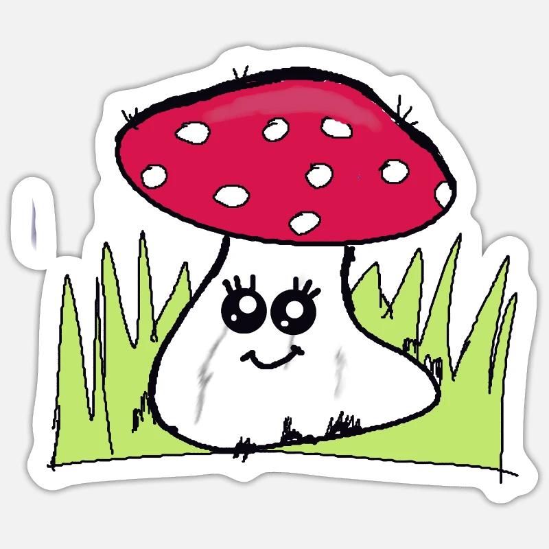 Zwinkernder Pilz mit rotem Hut - Sticker Größe S (10 x 10 cm) - Mattweiß