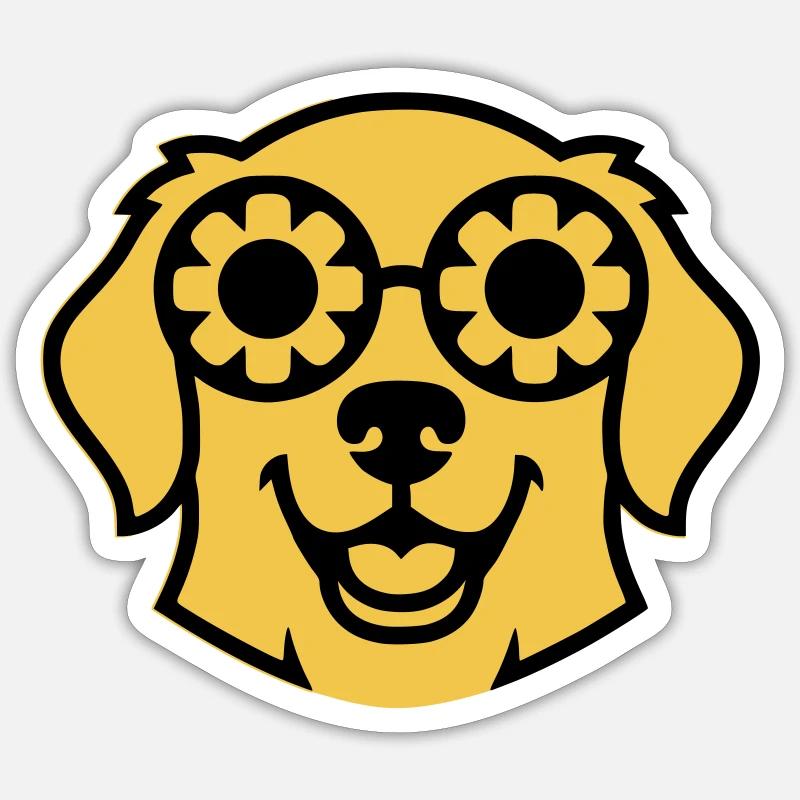 Labrador Blume Brille Peace Comic - Sticker Größe S (10 x 10 cm) - Mattweiß