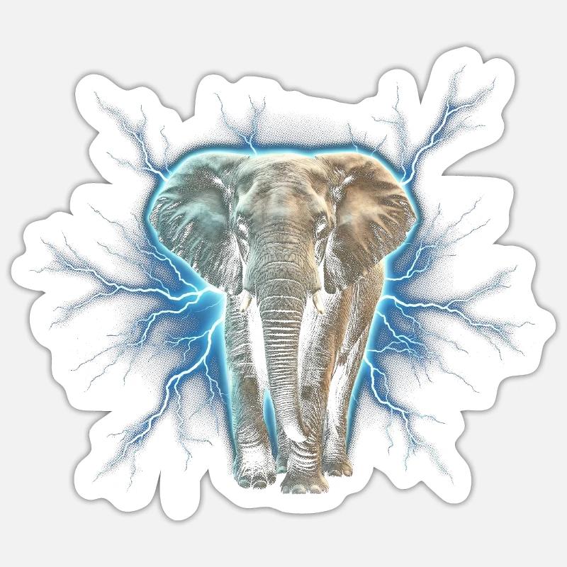 Blitzelefant mit elektrischer Aura - Sticker Größe S (10 x 10 cm) - Mattweiß