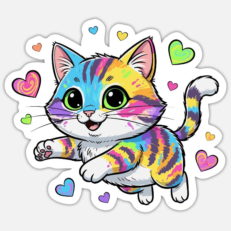 Rainbow Cat with Hearts - Sticker size S (10 x 10 cm) - white matte