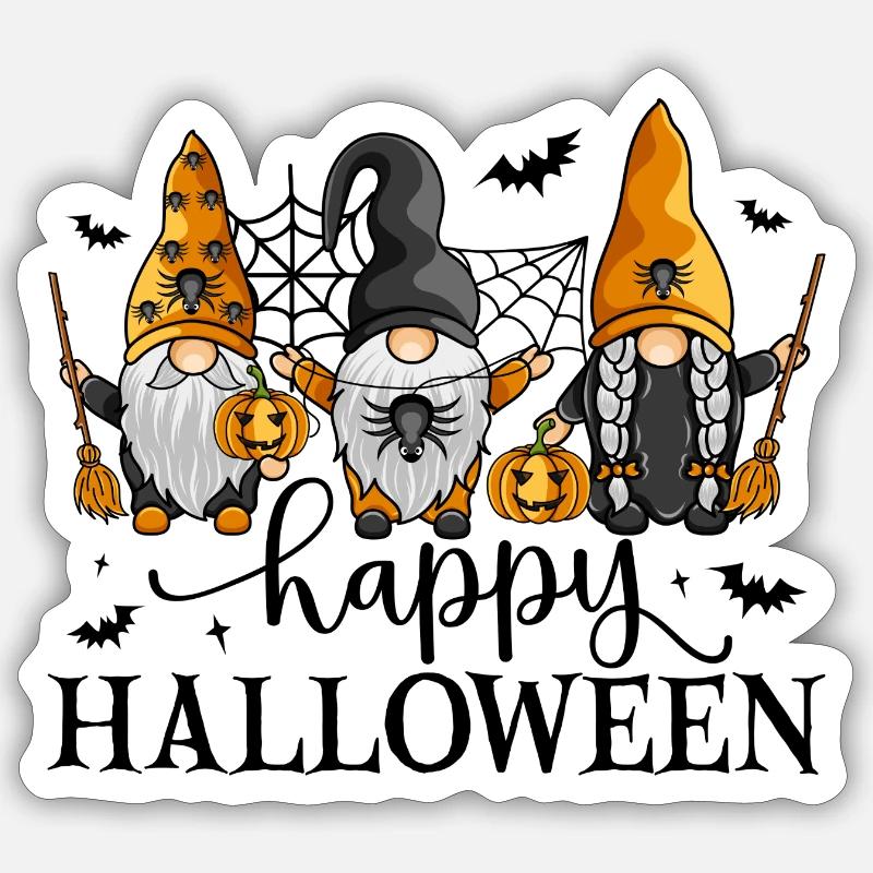Frohe Halloween-Gnome - Sticker Größe S (10 x 10 cm) - Mattweiß