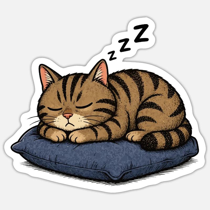 Chat endormi sur l’oreiller - Sticker taille S (10 x 10 cm) - blanc mat