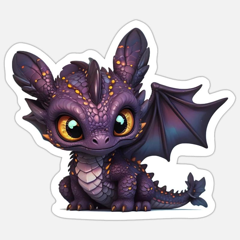 Bébé Dragon Violet - Sticker taille S (10 x 10 cm) - blanc mat