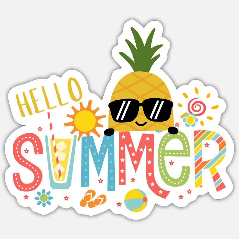 Ananas Soleil Été Vif - Sticker taille S (10 x 10 cm) - blanc mat
