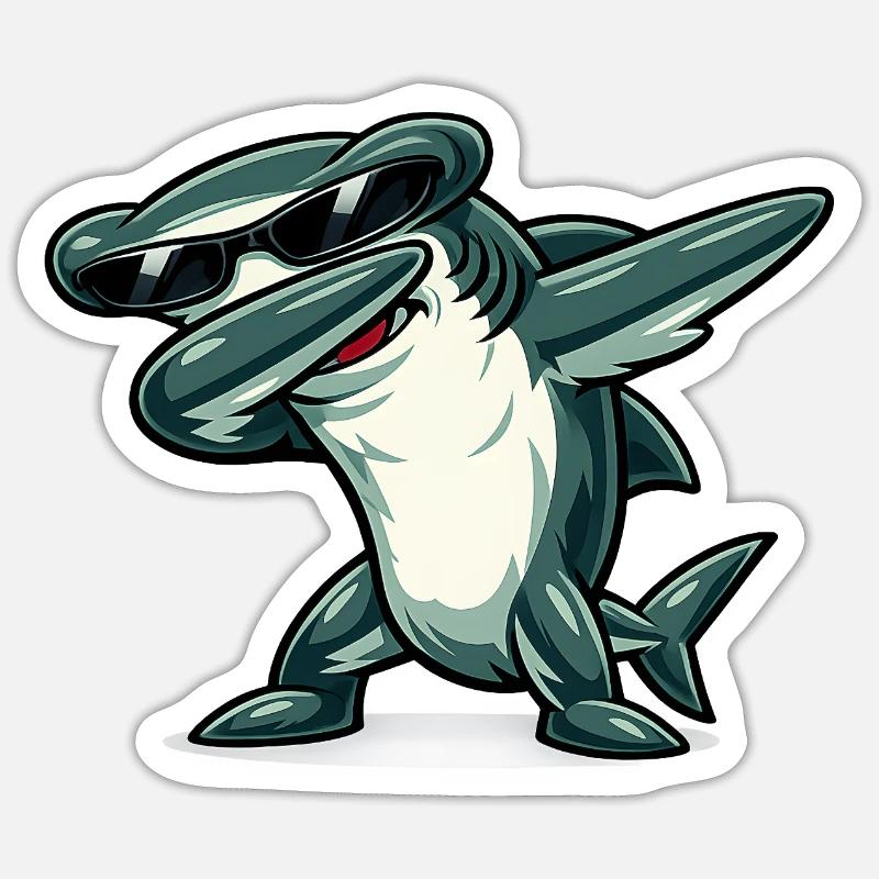 Dabbing Hammerhai - Sticker Größe S (10 x 10 cm) - Mattweiß