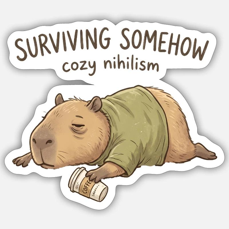 Nihilisme câlin Capybara - Sticker taille S (10 x 10 cm) - blanc mat