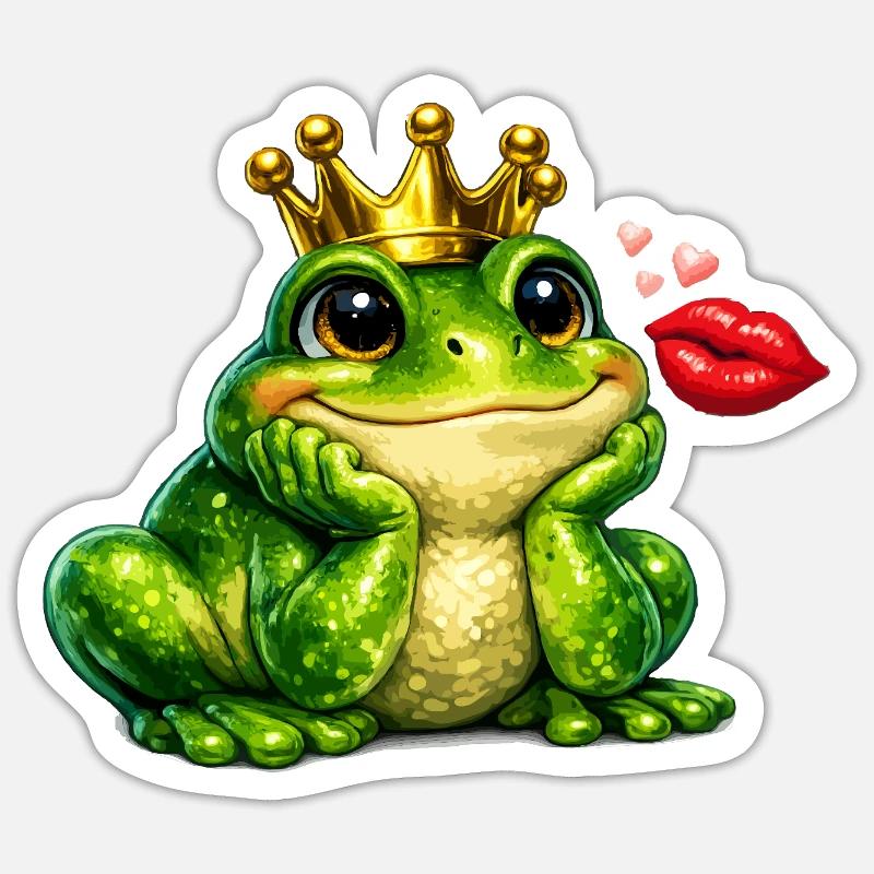 Kronfrosch-Kuss-Design - Sticker Größe S (10 x 10 cm) - Mattweiß