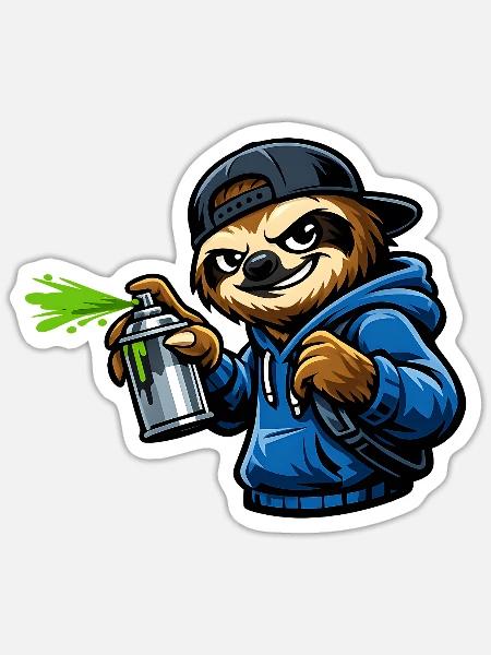 Cooles Faultier beim Graffiti Sprayen - Sticker Größe S (10 x 10 cm) - Mattweiß