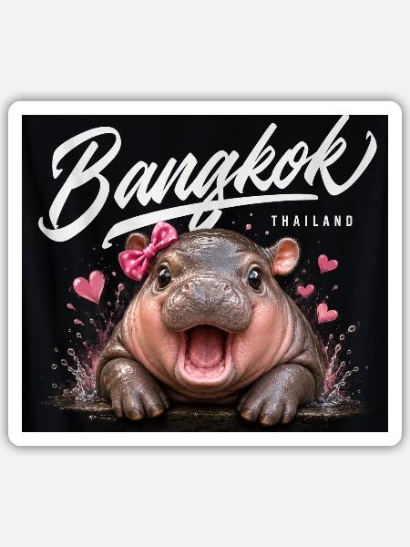 Bangkok Flusspferd mit Bogen - Sticker Größe S (10 x 10 cm) - Mattweiß