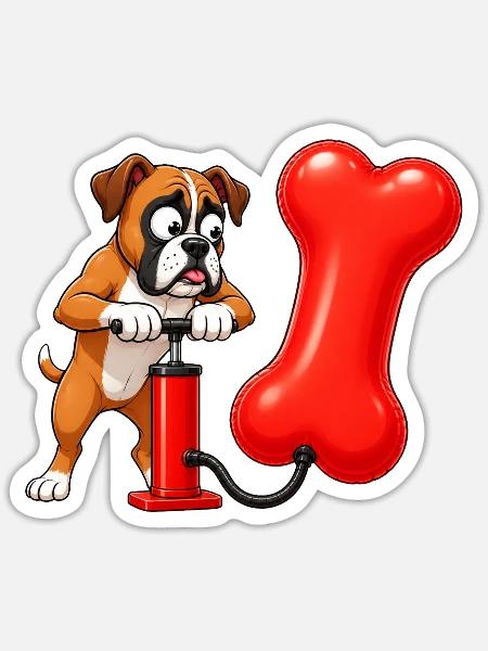 Boxerhund pumpt riesigen Knochenballon - Sticker Größe S (10 x 10 cm) - Mattweiß