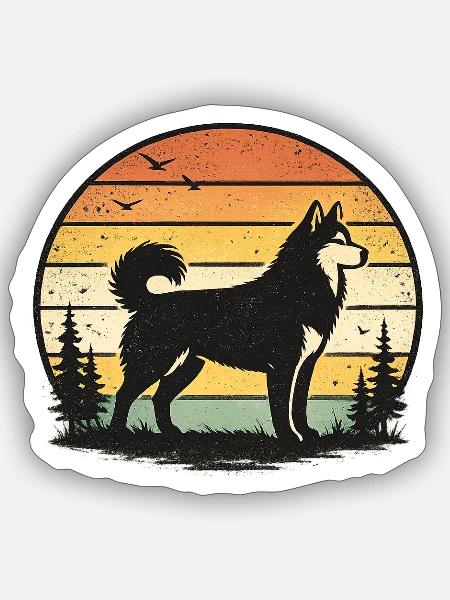 Waldwolf Retro-Sonnenuntergang - Sticker Größe S (10 x 10 cm) - Mattweiß