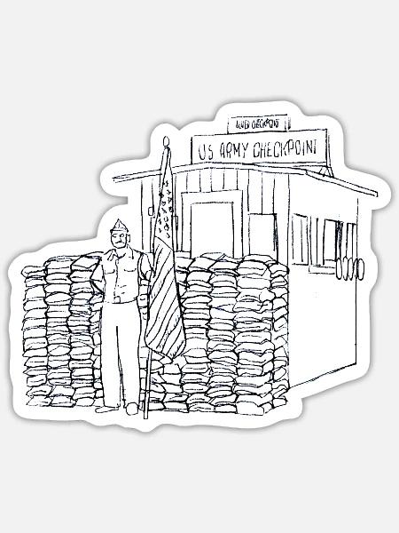 Checkpoint Berlin Zeichnung Jörg Langhans - Sticker Größe S (10 x 10 cm) - Mattweiß