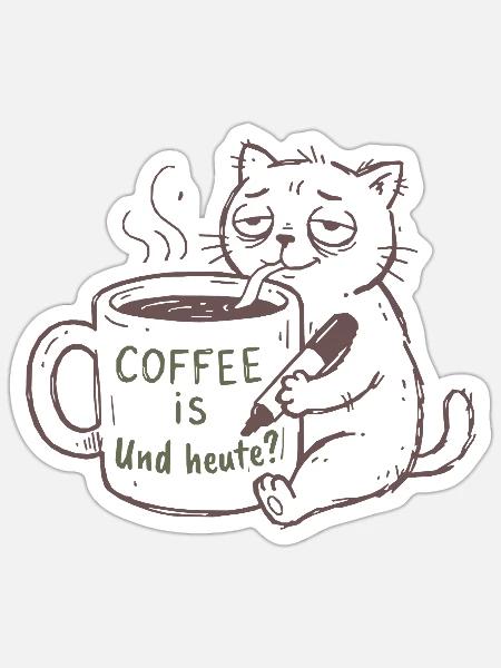 KaffeeKatze: Heute Kaffee - Sticker Größe S (10 x 10 cm) - Mattweiß