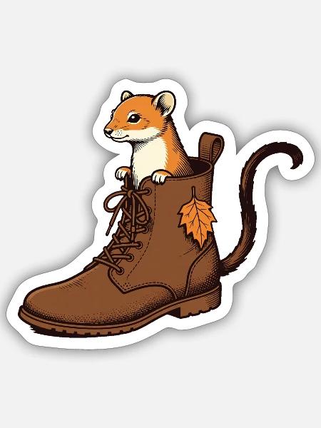 Hermelin im Herbstschuh - Sticker Größe S (10 x 10 cm) - Mattweiß