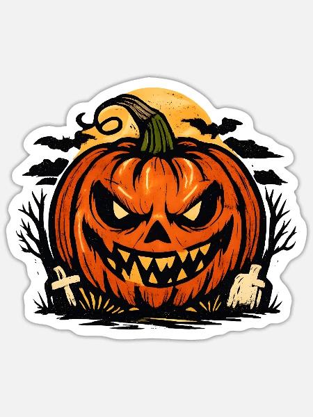 Grimmiger Halloween Kürbis - Sticker Größe S (10 x 10 cm) - Mattweiß