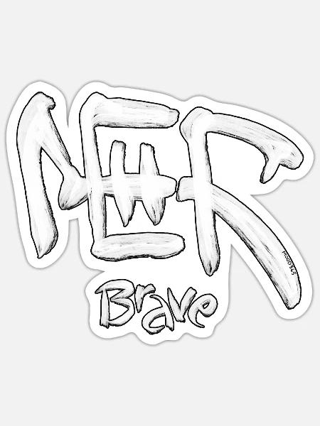 Tapferer Symbol-Pinselstrich auf Schwarz - Sticker Größe S (10 x 10 cm) - Mattweiß