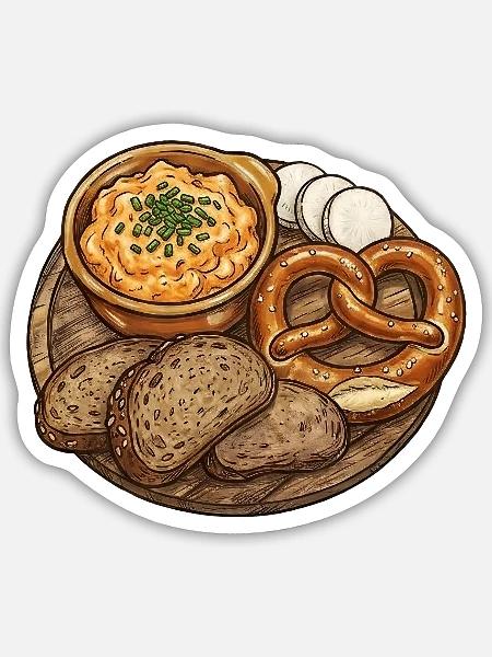 Rustikale Brotzeitplatte mit Obatzda - Sticker Größe S (10 x 10 cm) - Mattweiß