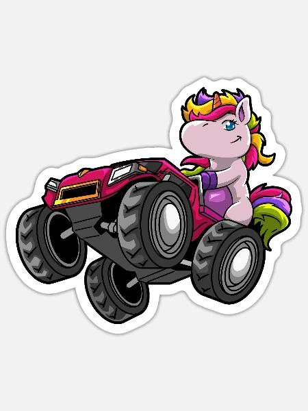 Einhorn Monstertruck - Sticker Größe S (10 x 10 cm) - Mattweiß